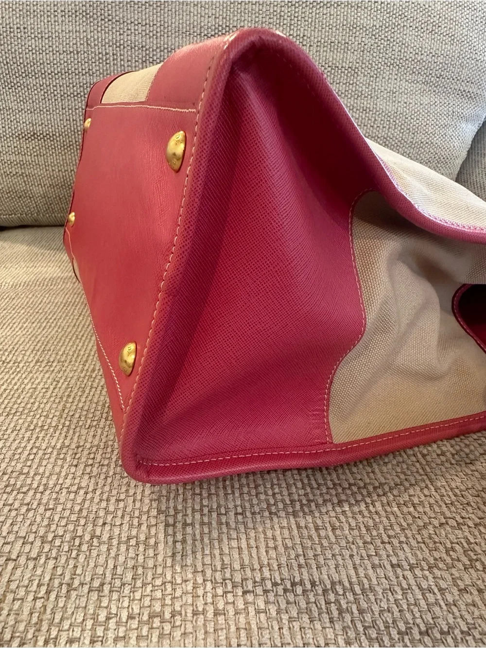 Prada Beige And Pink Canvas And Leather Tote - Picture 7 of 16